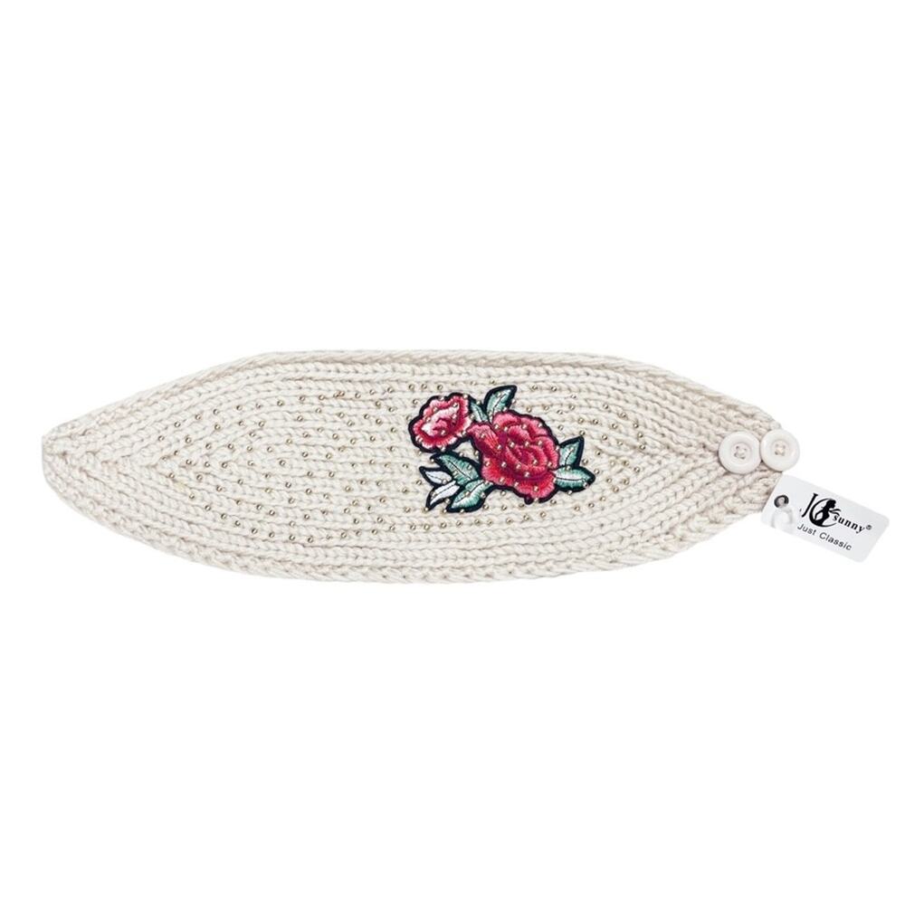 JC SUNNY NWT Red Rose Knit Headband Earwarmer w/ Gold Buttons